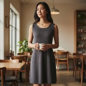 WORTH Brown Knit Sleeveless Sheath Dress L Old Money Quiet Luxury Work Office